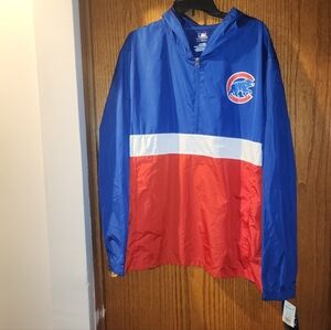Chicago Cubs Blue and Red Pullover Windbreaker Jacket XL NWT